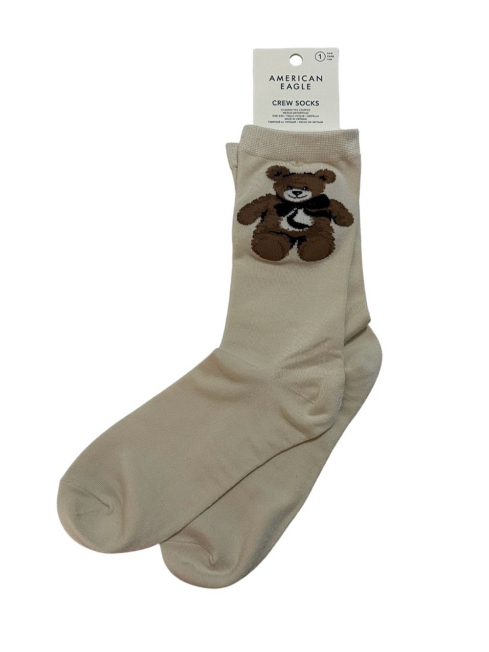 AMERICAN EAGLE TEDDY BEAR CREW SOCKS BROWN COZY NOVELTY KAWAII COZY LOUNGE NWT - Picture 3 of 8